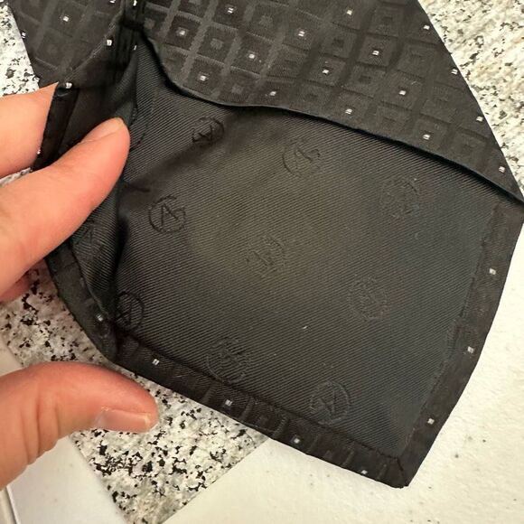 GIORGIO ARMANI Made in Italy Black Argyle Dotted Silk Blend Mens Necktie - Picture 6 of 7